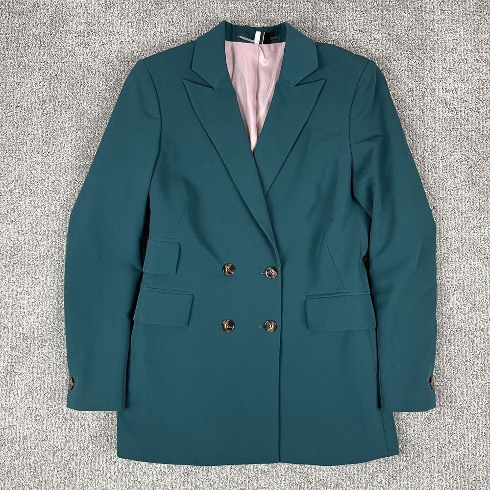 Topshop Blazer Womens US 4 Green Double Breasted Office Career Business Classic